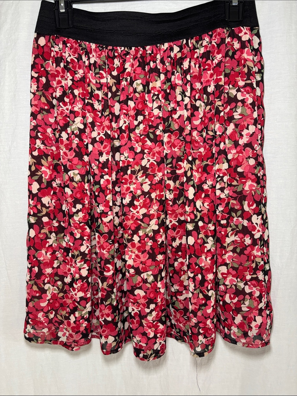 Floral Pink Knee Length  Skirt with Elastic Waist (87)